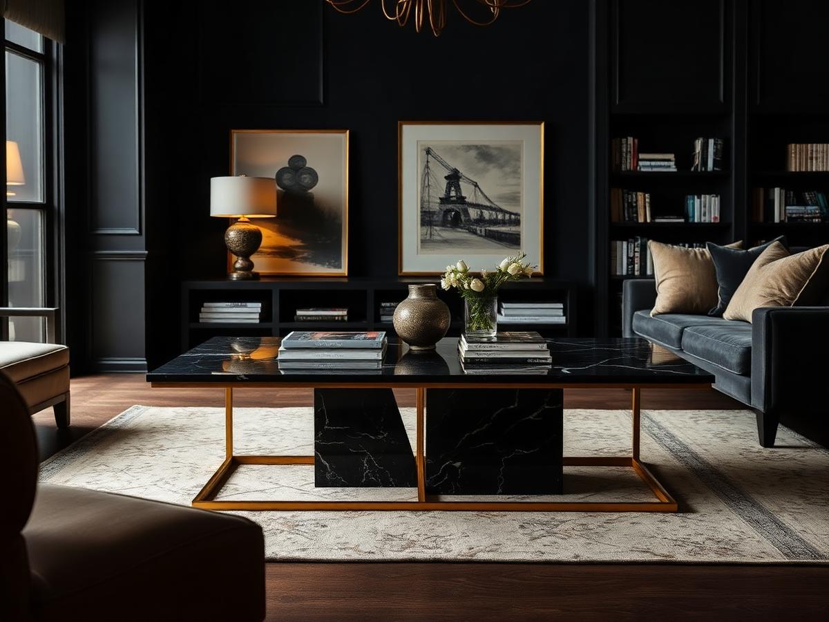 Living Tables — Coffee, side and console tables in stone and brass.