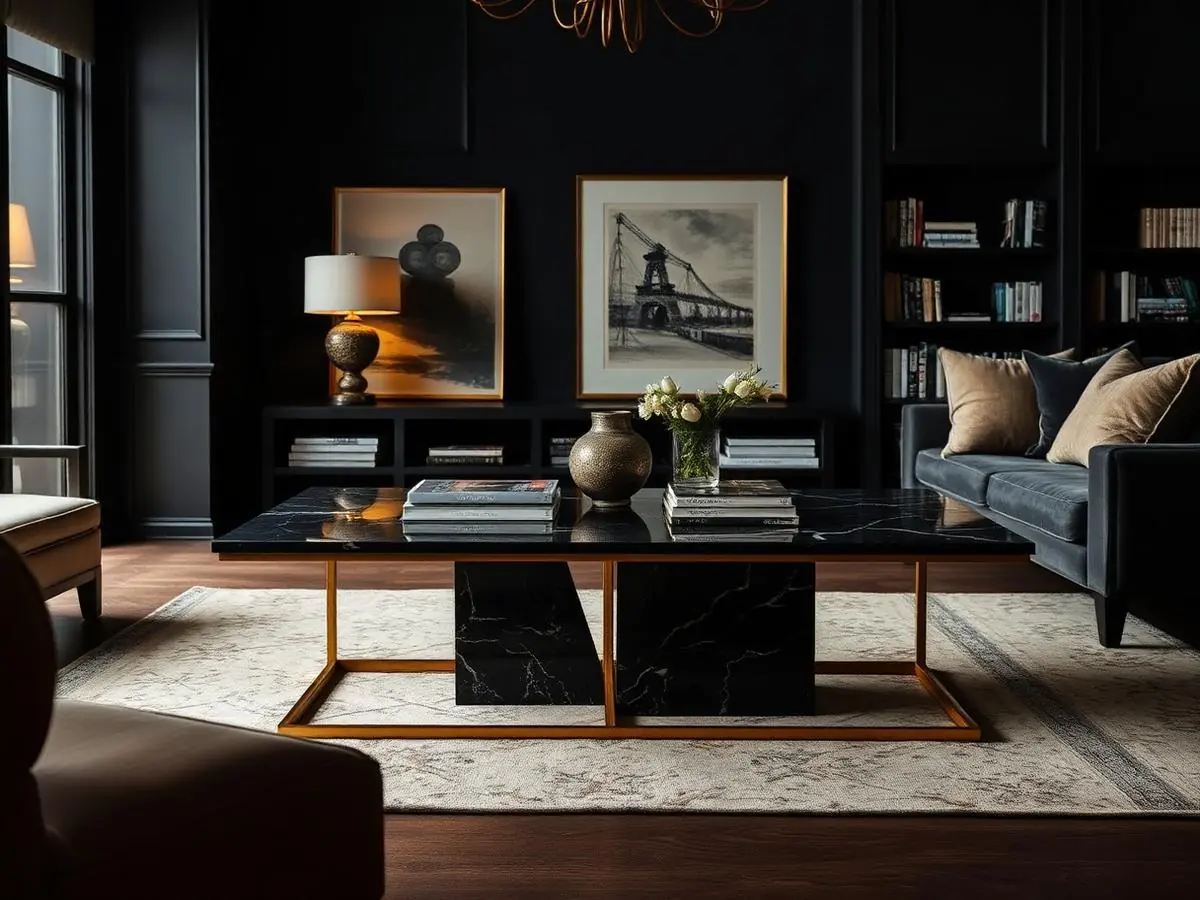 Living Tables — Coffee, side and console tables in stone and brass.