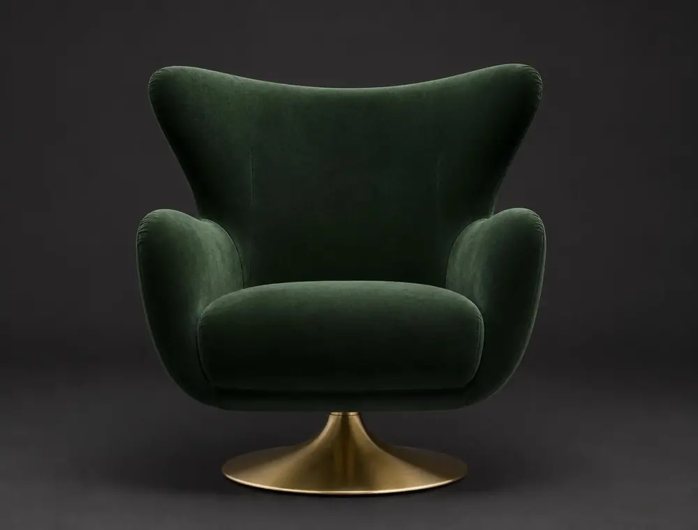 Solène Chair — Swivel armchair in forest green velvet