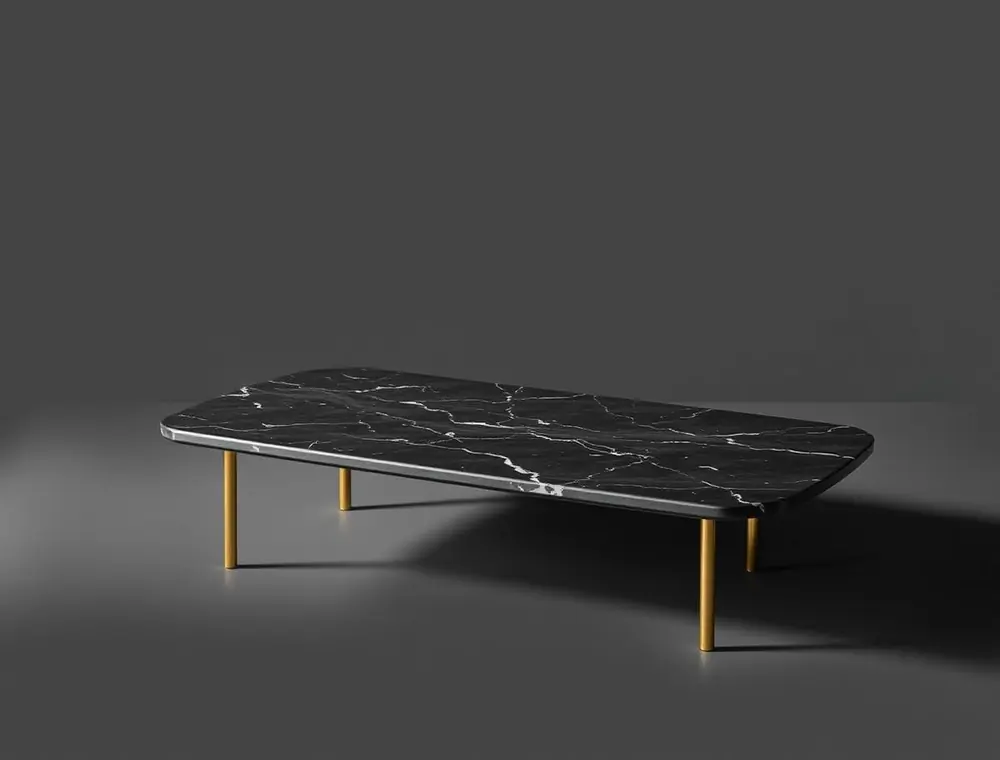 Noir Coffee Table — Marble coffee table with brass frame