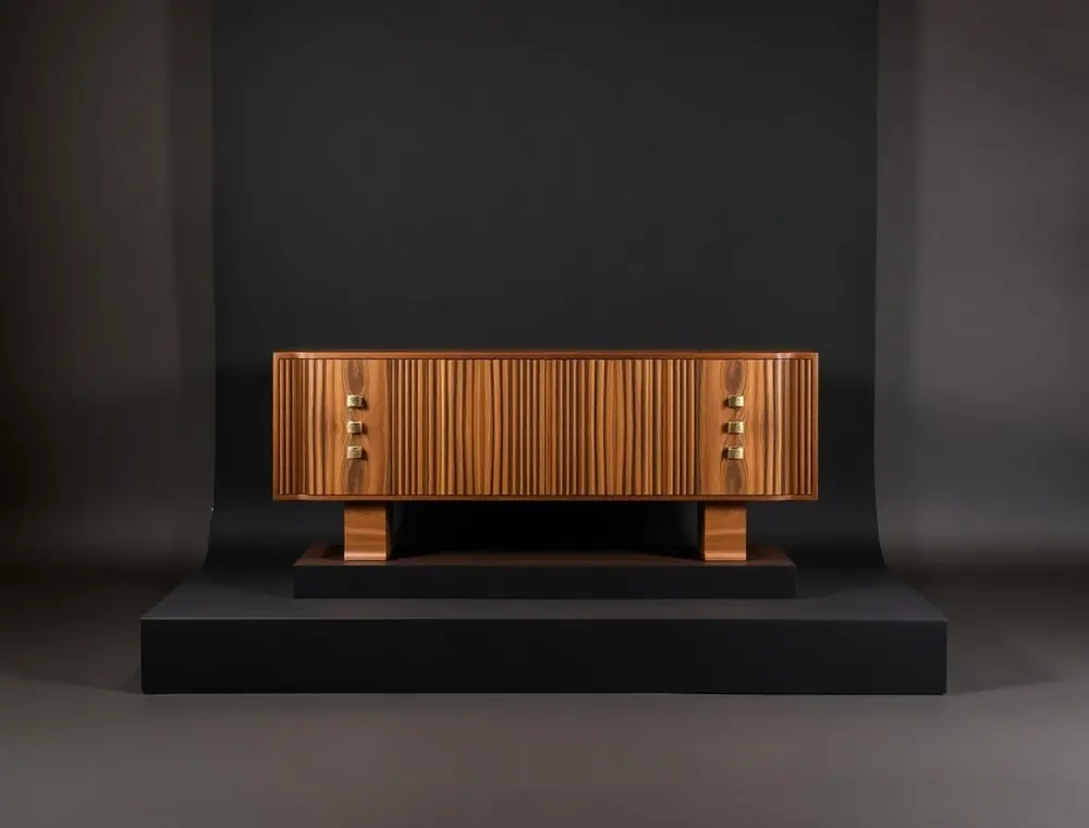 Margaux Sideboard — Fluted walnut sideboard with brass pulls